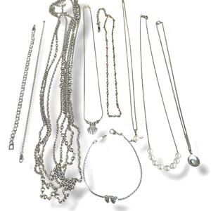 Vintage Silver Tone Mixed Lot Necklaces Bracelets All Good Wearable Condition